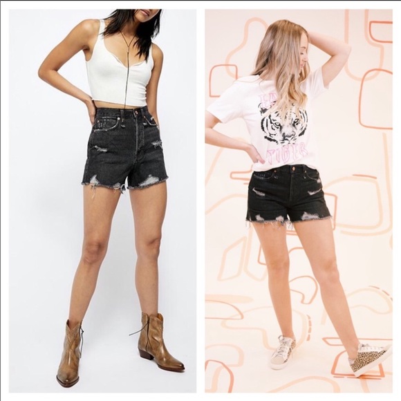 Free People Makai Black High Rise Distressed Short - Picture 2 of 9
